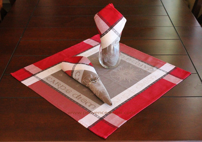CARPE DIEM RED French Provence Jacquard Woven Cotton Napkins Set - Table Decor - French Home Decor 