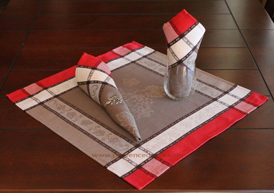 GRAPE TAUPE RED French Provence Jacquard Woven Cotton Napkins Set - Table Decor - French Home Decor 