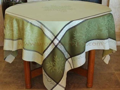 OLIVE GREEN Jacquard Woven Teflon Cotton Coated French Tablecloths - Easy Clean Elegant Party Table Decor - French Country Olives Home Decor Gifts