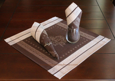 ELEGANCE BROWN French Provence Jacquard Woven Cotton Napkins Set - Table Decor - French Home Decor 