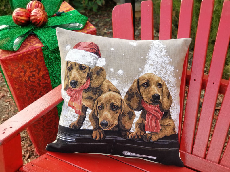 SANTA CLAUS CHRISTMAS PUPPY DOGS Authentic European Tapestry Throw Pillow Case - Spaniels Pups XMAS Decorative Pillow Covers - Fun Dressed Dogs Cushion Covers - Christmas Dog Pillow Case Gift - Christmas Mountain Home Resort Decoration