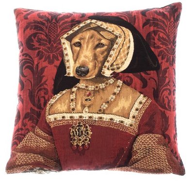 QUEEN CLAUDE DE FRANCE Authentic European Gobelin Jacquard Woven Tapestry Belgian Throw Pillow Cases - Royal Dogs - Fun Dressed Dog Decorative Belgium Cushion Covers - Terrier Dog Lovers Gifts 18in square