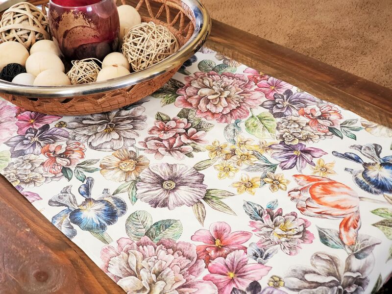DAHLIA GARDEN French Acrylic Cotton Coated Decorative Table Runner - French Modern Oilcloth Wipe Off Fabric - French Provence Table Accent - Home Decoration Accessories Gifts
