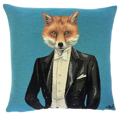 GENTLEMAN FOX IN TUXEDO European Belgian Tapestry Throw Pillow Cases - Decorative Pillow Covers - Zippered Throw Pillow Case - Jacquard Woven Tapestry Pillow Cover - Fox Lovers Throw Cushion Covers - Forest Animal Lovers Gift - Gifts Home Decor