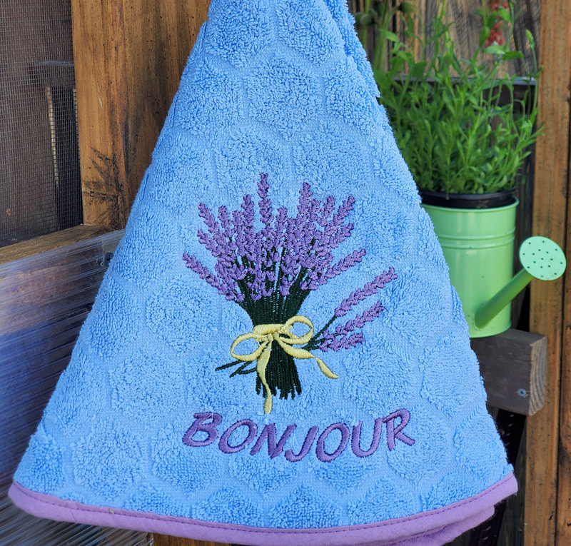 LAVENDER BLUE Round Hand Towel - High quality super soft and absorbent thick cotton fabric - Decorative Kitchen Bathroom Towels - Provence Lavender Flower Lovers - French Country Home Decor