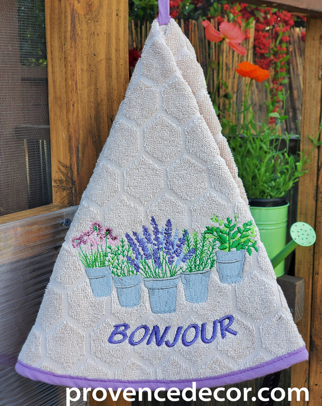 PROVENCE GARDEN BEIGE Round Hand Towel - High quality super soft and absorbent thick cotton fabric - Decorative Kitchen Bathroom Towels - Provence Lavender Flower Herbs Gardening Lovers - French Country Home Decor