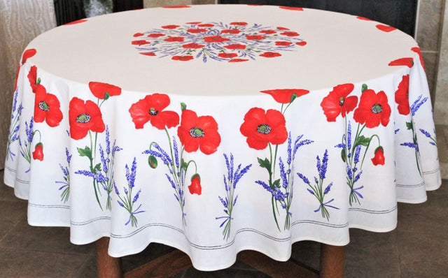 71" 180cm NEW! ROUND POPPIES RED OFF-WHITE COUNTRY FRENCH PROVENCE TABLECLOTH 