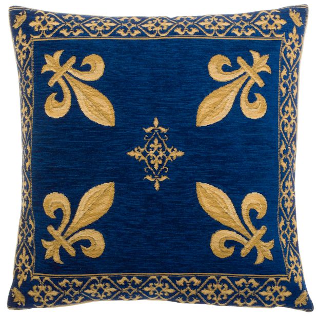Fleur De Lis Blue Gold French Throw Pillow Cover w Optional Insert by Roostery 