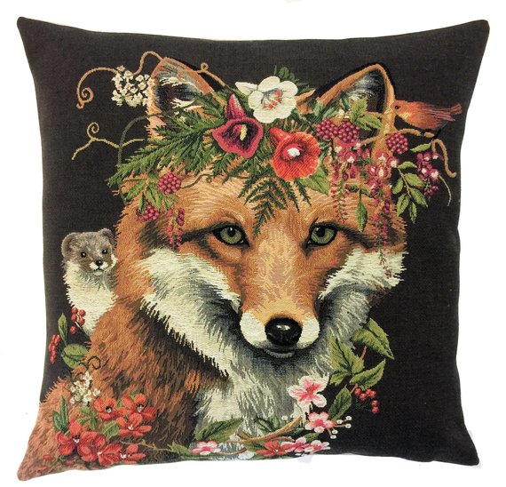 FOX AND HAMSTER European Belgian Tapestry Throw Pillow