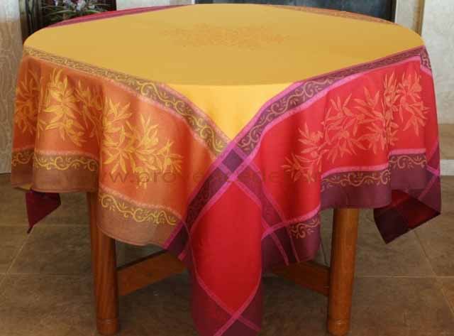 Details about   Jacquard Woven Teflon Coated Tablecloth Olives Red /Orange & More 65X65 France 
