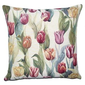 Red tulips cushion // historic floral cushion // Dutch heritage accent cushion // Red and blue cotton chinz cushion // Historic home decor
