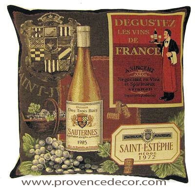 This SAUTERNES 1985 Tapestry Pillow Cover is woven on a Jacquard loom (crafted with true traditional tapestry technique) with 100% high quality cotton thread, lined with a plain beige cotton backing and closes with a zipper. Size: 18" X 18"