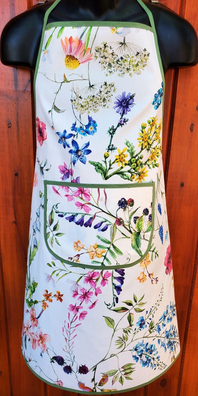 SYLVIE WILDFLOWERS French Acrylic Cotton Coated Apron - French Oilcloth Wipe Off Fabric - French Provence Kitchen Cooking Accessories Gifts