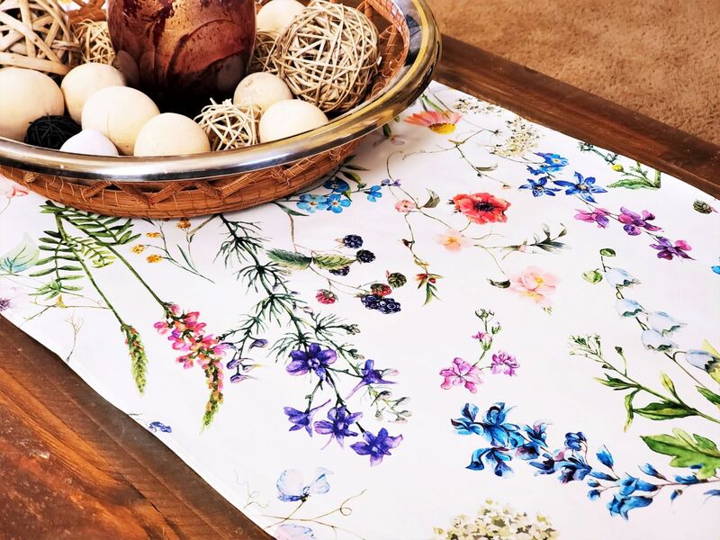 SYLVIE WILDFLOWERS Acrylic Cotton Coated Decorative Table Runner - French Oilcloth Wipe Off Fabric - French Country Provence Table Accent - Home Decoration Accessories Gifts