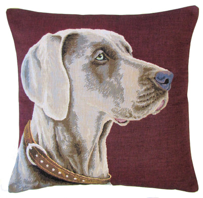 DOG WEIMARANER PORTRAIT Authentic European Belgian Tapestry Throw Pillow Cases - Decorative Pillow Covers - Zippered Throw Pillow Case - Weimaraner Lovers Gift - Fun Dog Pillow Cases - Dog Art - Home Decor Gifts