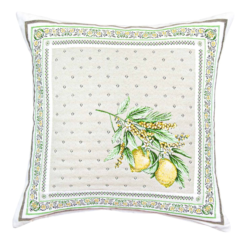 LEMON Jacquard Tapestry Reversible Throw Pillow Cases - French Country Farmhouse Olives Design Cushion Covers - Elegant Decorative Throw Pillows Home Decoration Gifts