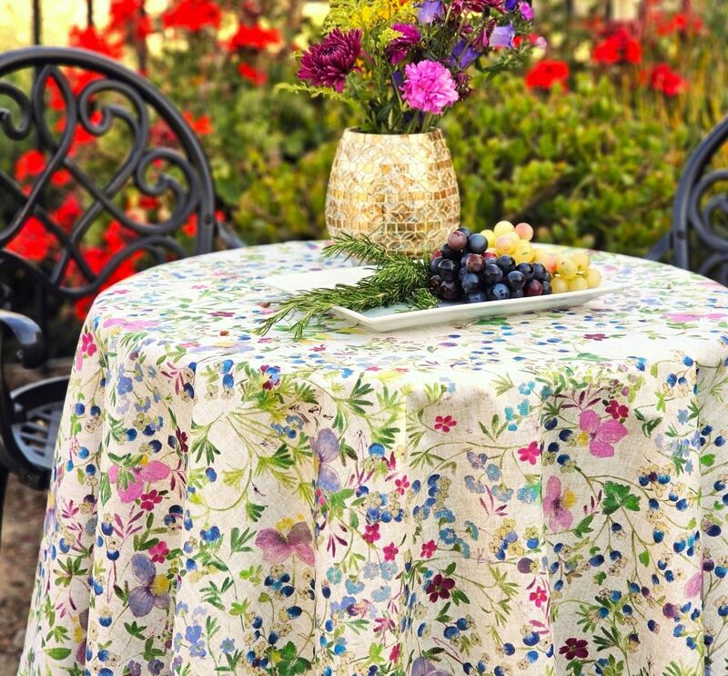 LUANA WILDFLOWERS French Country Flowers Rectangle Table cloths - French Oilcloth Cotton Coated Easy Wipe Off Fabric - Indoor Outdoor Party Tablecloth - Elegant Nature Flowers Home Decor