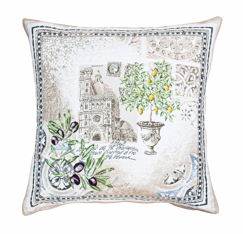 TUSCANY GARDEN Jacquard Tapestry Reversible Throw Pillow Cases - French Country Farmhouse Olives Design Cushion Covers - Elegant Decorative Throw Pillows Home Decoration Gifts