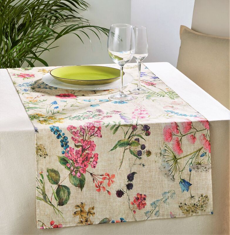AMELIE French Acrylic Cotton Coated Decorative Table Runner - French Modern Oilcloth Wipe Off Fabric - French Provence Table Accent - Home Decoration Accessories Gifts
