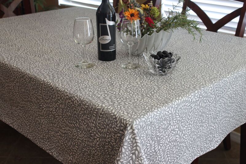 AMORE GRAY WHITE Acrylic Cotton Coated Tablecloths - French Oilcloth Spill Proof Easy Wipe Off Fabric - Indoor Outdoor Elegant Party Table Decor - French Country Provence Home Decor Gifts