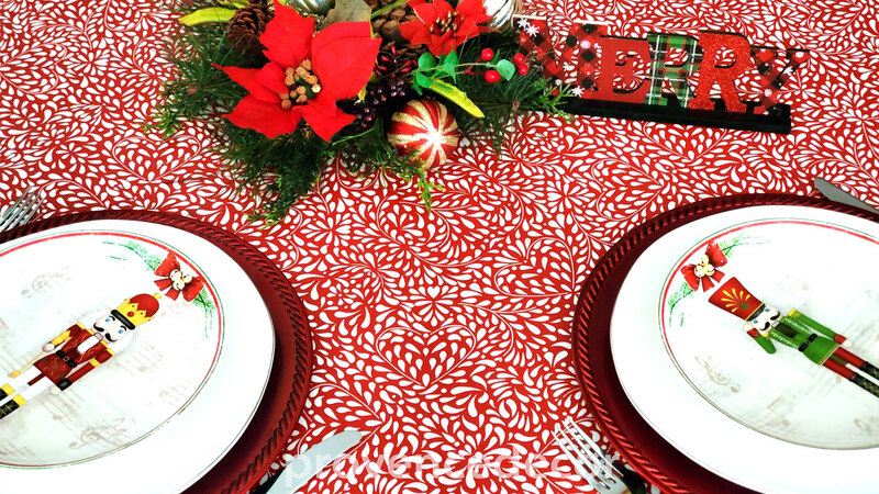 AMORE RED WHITE Acrylic Cotton Coated Tablecloth - French Oilcloth Indoor Outdoor Party Table Cover - Spill Proof Easy Wipe Off Laminated Table cloths - Table Home Decoration Gifts