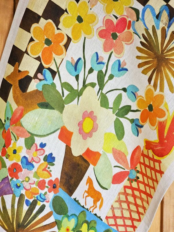 ART FLOWERS European Linen Dish Towels - Art Designs Tea Towels - Elegant Pure Linen Kitchen Towels - Fun Decorative Dishtowels - Flower Lovers Hand Towel - Home Decor Gifts