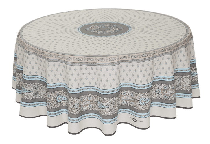 BASTIDE AQUA GRAY Acrylic Coated Cotton French Provence Tablecloth - French Oilcloth Easy Wipe Off Laminated Cloth - Marat Avignon Fabric - Indoor Outdoor Party Tablecloths - French Country Home Decor Gifts