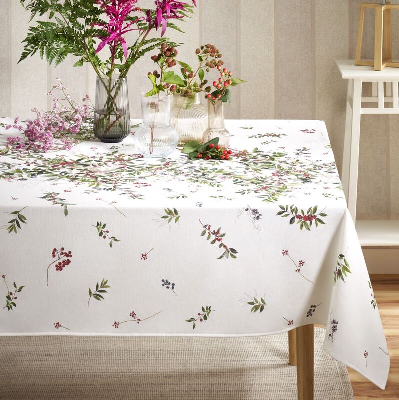 BERRIES HARVEST Acrylic Cotton Coated Tablecloth - French Oilcloth Indoor Outdoor Party Table Cover - Spill Proof Easy Wipe Off Laminated Table cloths - Table Home Decoration Gifts