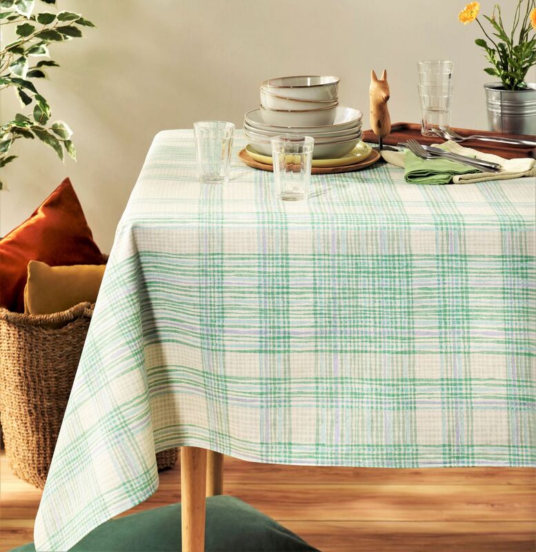 CAMPAGNE GREEN Acrylic Cotton Coated Tablecloth - French Oilcloth Indoor Outdoor Party Table Cover - Spill Proof Easy Wipe Off Laminated Table cloths - French Country Lovers Home Decoration Gifts