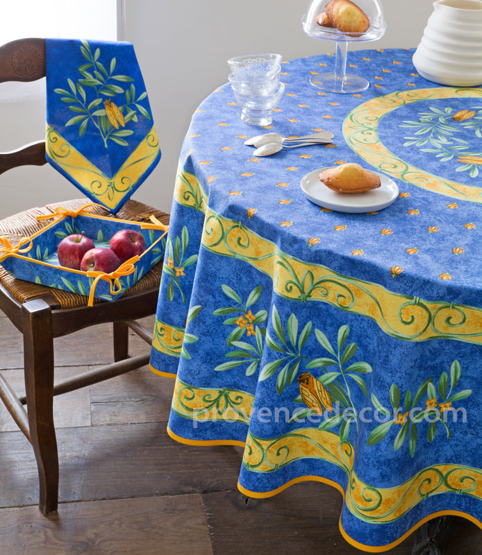 CIGALE DE PROVENCE Acrylic Cotton Coated French Provence Tablecloth - French Oilcloth Indoor Outdoor Table Decor - Water Stain Resistant Wipeable Round Rectangle Tablecloths - French Country Home Decor Gifts