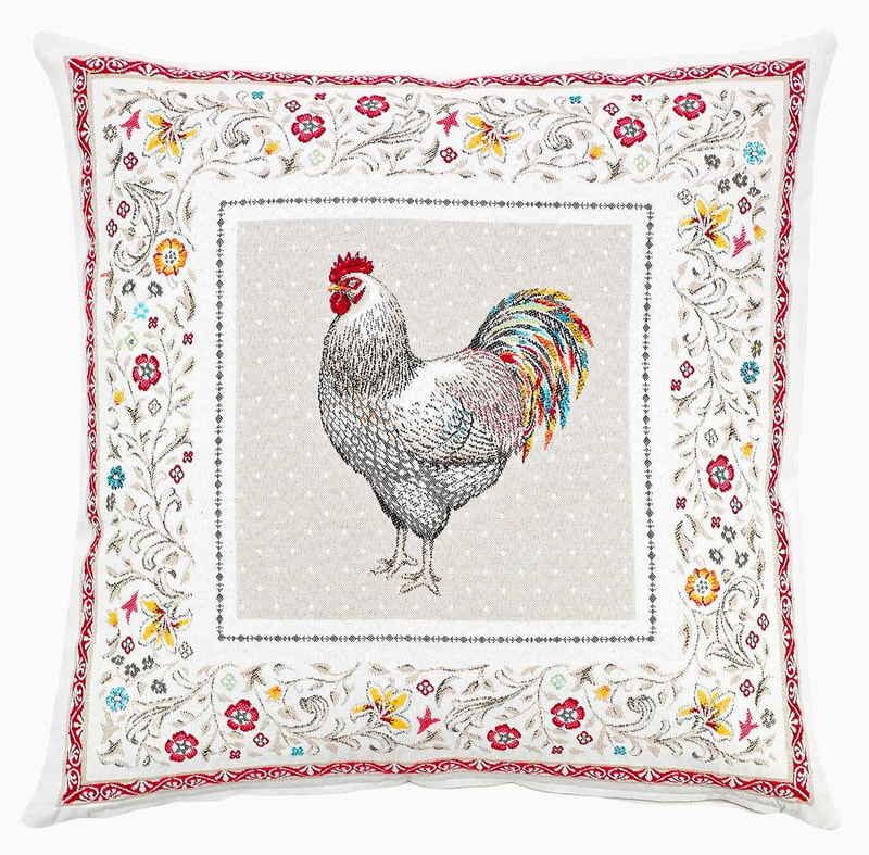 COUNTRY ROOSTER Jacquard Tapestry Reversible Throw Pillow Cases - French Country Farmhouse Rooster Design Cushion Covers - Elegant Decorative Throw Pillows Home Decoration Gifts