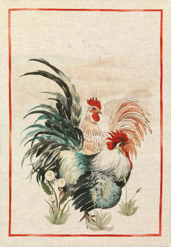 FRENCH COUNTRY ROOSTER RED European Linen Dish Towels - Exclusive Designs Decorative Tea Towels - Elegant 100% Linen Kitchen Towels - French Country Rooster Chicken Lovers Dishtowels - Farmhouse Kitchen Hand Towels - French Home Decor Gifts