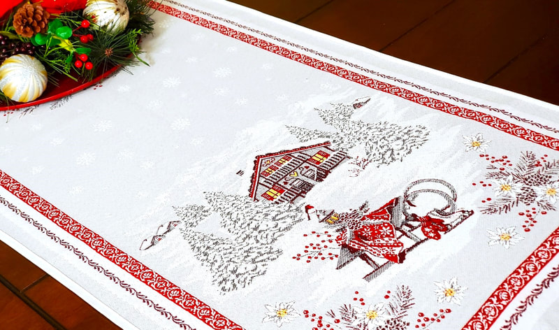 EDELWEISS NATURAL French Jacquard Tapestry Reversible Table Runner - Elegant French Christmas Winter Season Table Center Piece - Table Accent Home Decoration Accessories Gifts