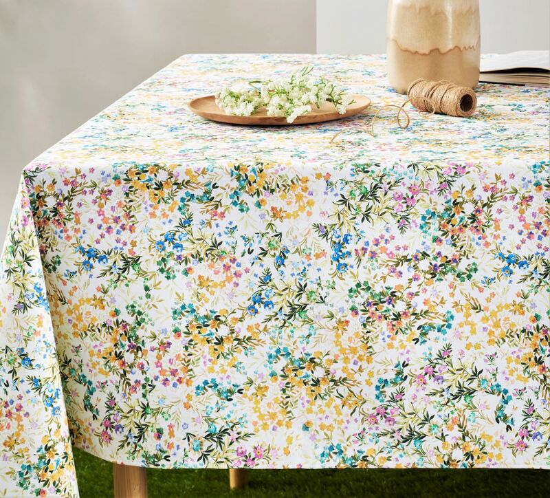 FLEURINE WILDFLOWERS Acrylic Cotton Coated Tablecloth - French Oilcloth Indoor Outdoor Party Table Cover - Spill Proof Easy Wipe Off Laminated Table cloths - French Country Elegant Home Decoration Gifts
