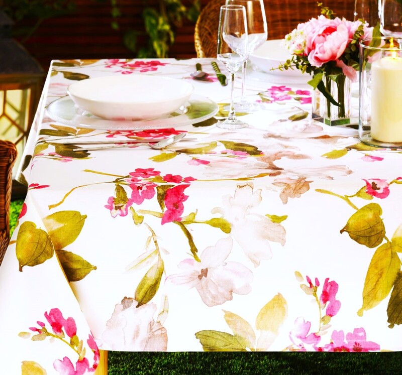 LA VIE EN ROSE French Country Acrylic Cotton Coated Tablecloths - French Oilcloth Indoor Outdoor Party Table Decor - Spill Proof Easy Wipe Off Laminated Fabric - Art on the Table Flowers Home Decoration Gifts