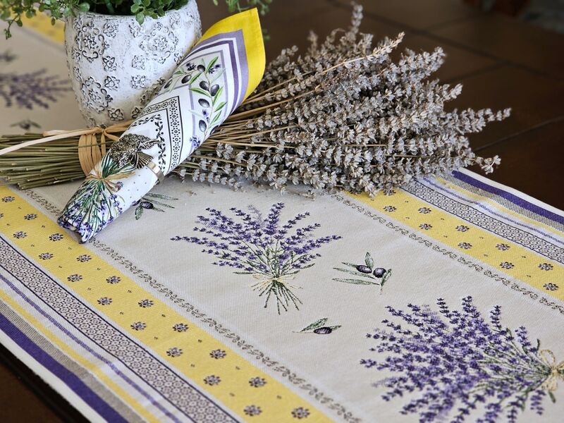 PROVENCE LAVENDER YELLOW French Jacquard Tapestry Table Runner - French Provence Lavender Bouquet Table Accent - Table Decor Home Accessories Gifts