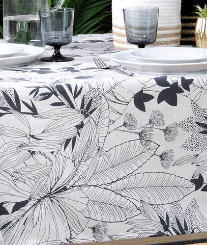 LUSH BLACK GRAY Modern Elegant Acrylic Cotton Coated Tablecloths - French Oilcloth Spill Proof Easy Wipe Off Laminated Round Rectangle Table Cover - Indoor Outdoor Party Table Decor - French Trendy Home Decoration Gifts