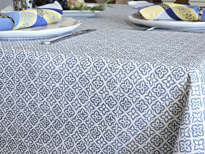 MASSILIA BLUE Modern Elegant Acrylic Cotton Coated Tablecloths - French Oilcloth Spill Proof Easy Wipe Off Round Rectangle Table Cover - Indoor Outdoor Party Table Decor - Trendy Home Decoration Gifts