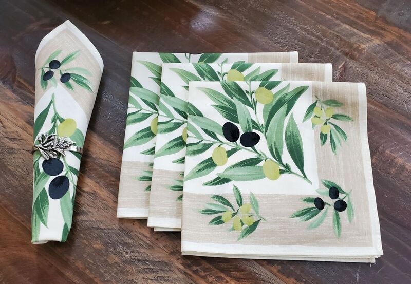 OLIVES NATURAL French Decorative Napkin Set - High Quality Absorbent Soft Printed Cotton - French Country Design - Provence Olives Table Home Decor Gifts