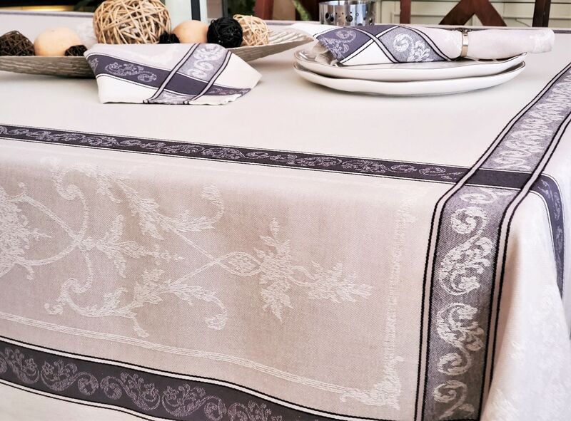 PARISIENNE LINEN GRAY Jacquard Cotton Woven French Traditional Tablecloths - Elegant Fancy Paris Table Cover - French Home Decoration Gifts