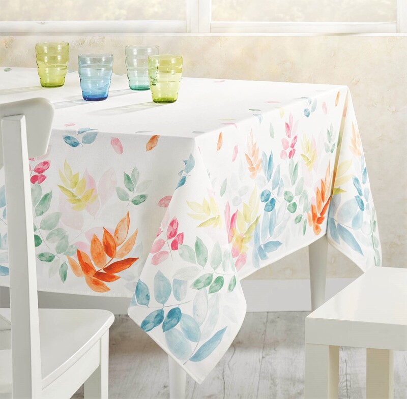 PRINTEMPS Aquarelle Painting Style Cotton Coated Tablecloth - French Oilcloth Spill Proof Easy Wipe Off Fabric - In/Outdoor Elegant Party Table Decoration - French Country Soft Color Nature Home Decoration Gift