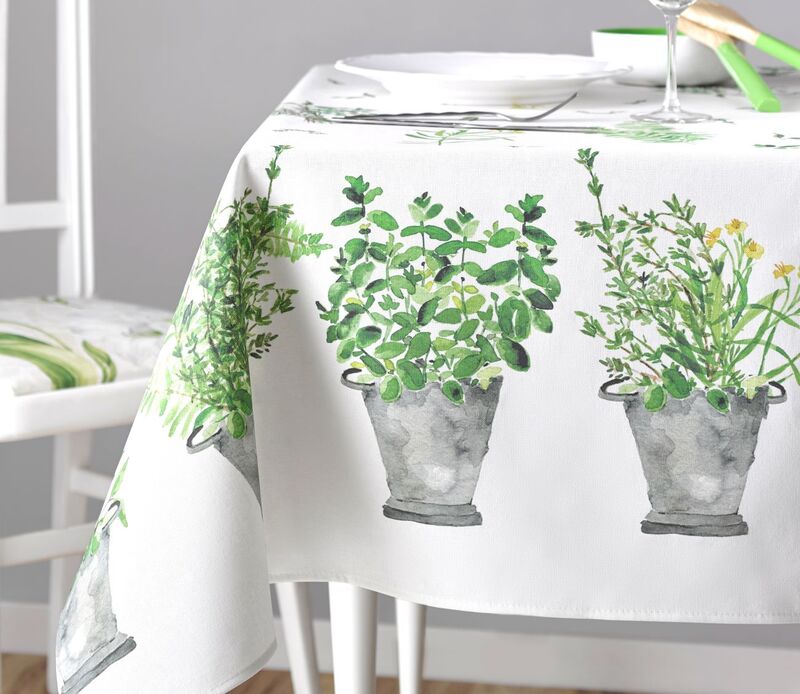 PROVENCE GARDEN French Country Acrylic Cotton Coated Tablecloth - French Oilcloth Indoor Outdoor Party Table Decor - Spill Proof Easy Wipe Off Laminated Table cloths - Herbs Flowers Gardening Lovers Home Decoration Gifts
