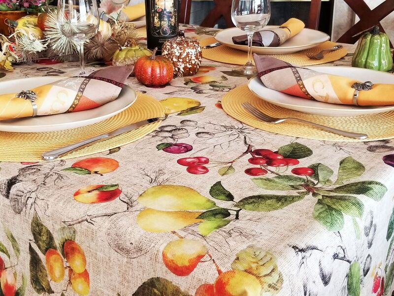 PROVENCE HARVEST Wild Fruits Berries Acrylic Cotton Coated Tablecloths - French Oilcloth Spill Proof Easy Wipe Off Indoor Outdoor Party Table Cover - French Country Farm House Decor