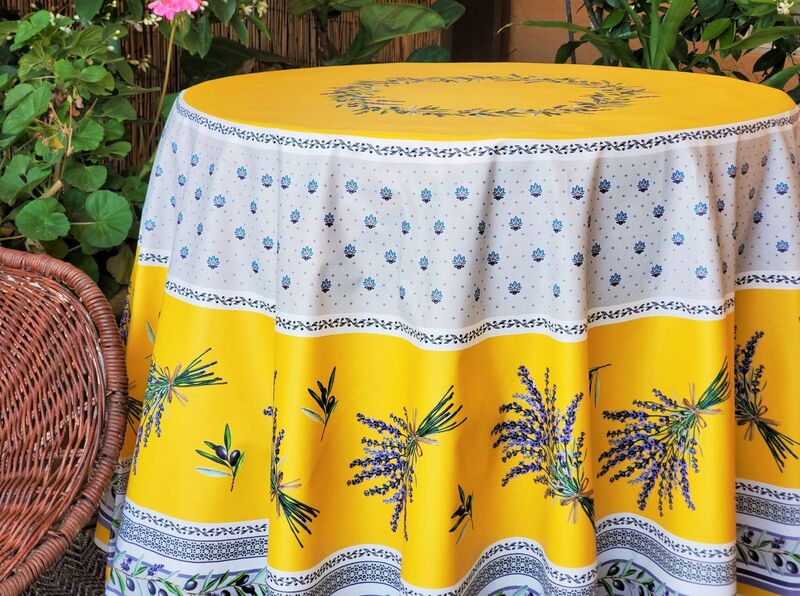 PROVENCE LAVENDER YELLOW Printed Cotton Tablecloths - French Country Provence Lavender Bouquet Table Cover- Elegant Home Decoration Gifts