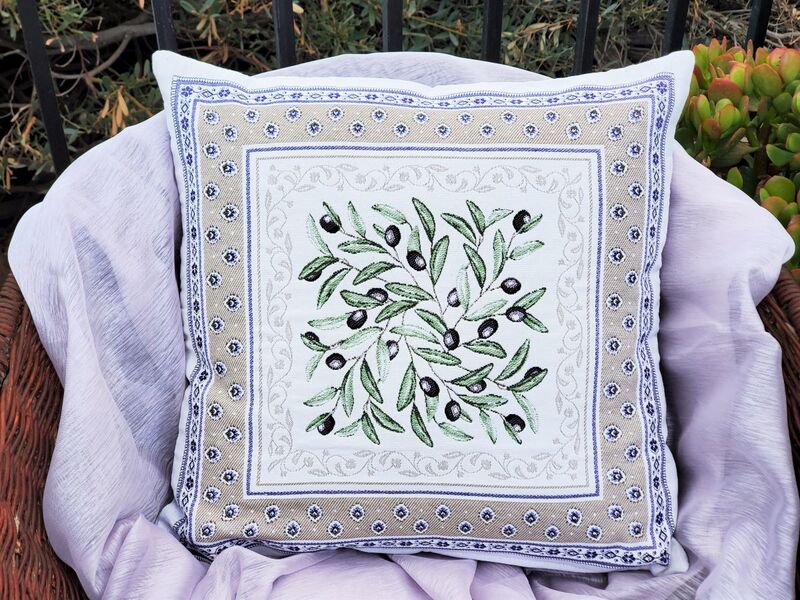 PROVENCE OLIVES Jacquard Tapestry Reversible Throw Pillow Cases - French Country Lovers Olives Design Cushion Covers - Elegant Decorative Throw Pillows Home Decoration Gifts
