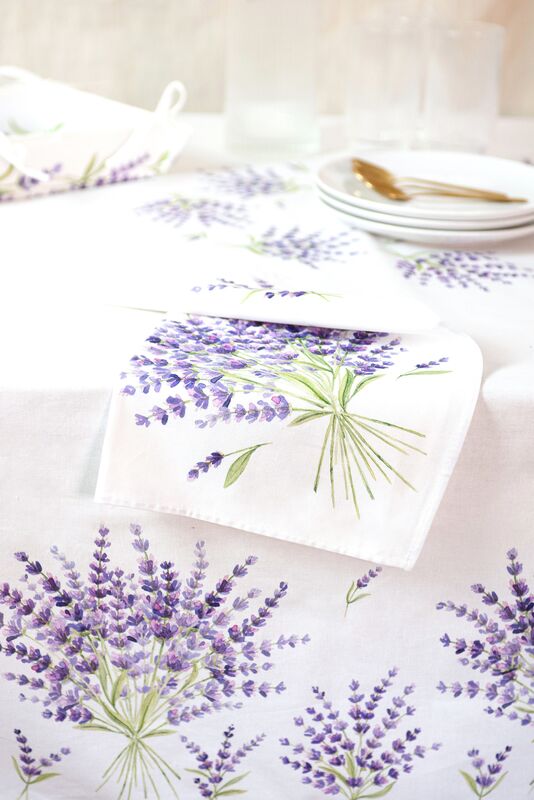 RIEZ LAVENDER WHITE French Decorative Napkin Set - High Quality Absorbent Soft Printed Cotton - French Home Decoration Gifts