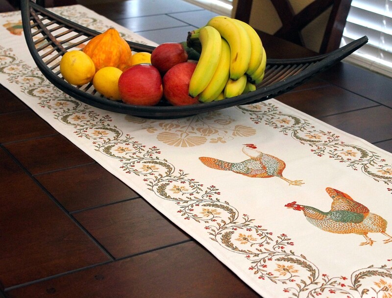 PROVENCE ROOSTER French Jacquard Tapestry Table Runner - Elegant French Country Farm House Decor - French Table Accent Home Decor Gifts