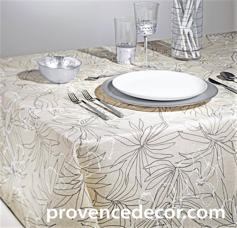 SERENA NATURE Floral Acrylic Cotton Coated Tablecloth - French Oilcloth Spill Proof Wipe Off Table cloths - Indoor Outdoor Nature Modern Flowers Party Table Home Decoration - Elegant Wedding Birthday French Tableware