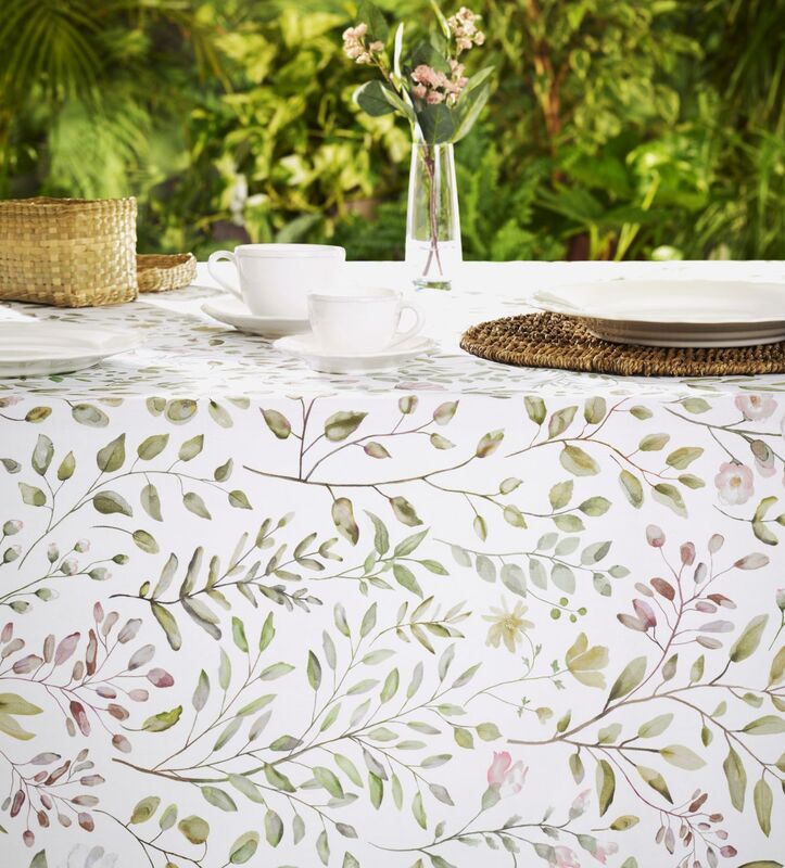 SERENE GARDEN French Country Acrylic Cotton Coated Tablecloths - French Oilcloth Indoor Outdoor Party Table Decor - Spill Proof Easy Wipe Off Laminated Fabric - Art on the Table Foliage Home Decoration Gifts