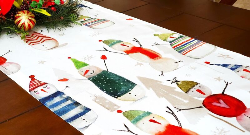 SNOWPOP CHRISTMAS Linen Table Runner - Luxury Elegant Table Accent - Table Decor Placemat Home Accessories Gifts